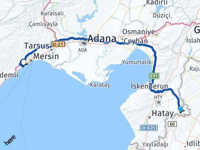 Hatay Reyhanlı Mezitli Mersin Arası Kaç Km - Yol Haritası