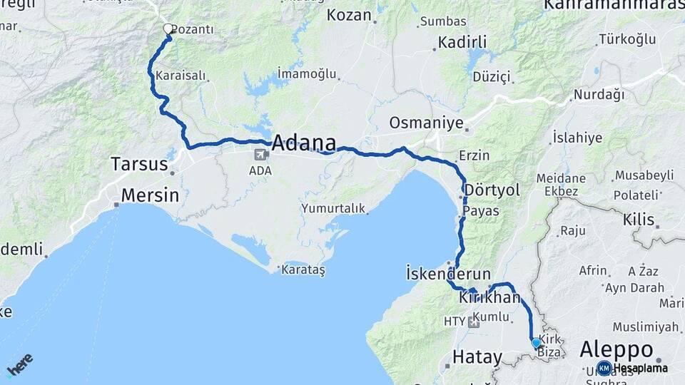 Hatay Reyhanlı Pozantı Adana Arası Kaç Km - Yol Haritası
