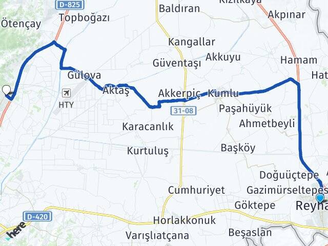 Hatay Reyhanlı Serinyol Antakya Arası Kaç Km - Yol Haritası