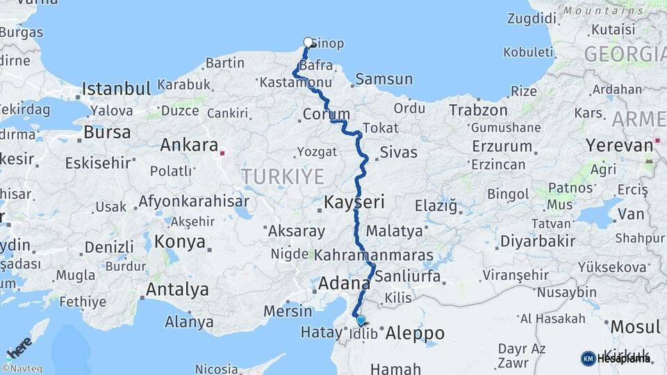 Hatay Reyhanlı Sinop Arası Kaç Km - Yol Haritası