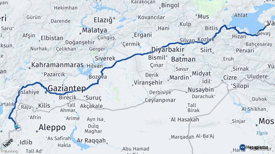 Hatay Reyhanlı Van Arası Kaç Km - Yol Haritası