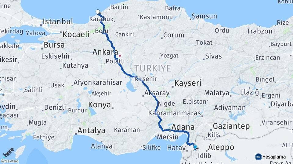Hatay Reyhanlı Zonguldak Arası Kaç Km - Yol Haritası