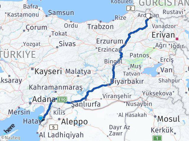 Hatay Samandağ Ardahan Arası Kaç Km - Yol Haritası