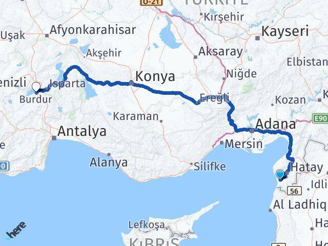 Hatay Samandağ Burdur Arası Kaç Km - Yol Haritası