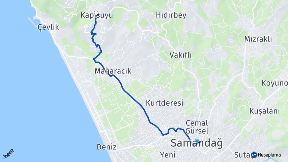 Hatay Samandağ Kapısuyu Samandağ Arası Kaç Km - Yol Haritası