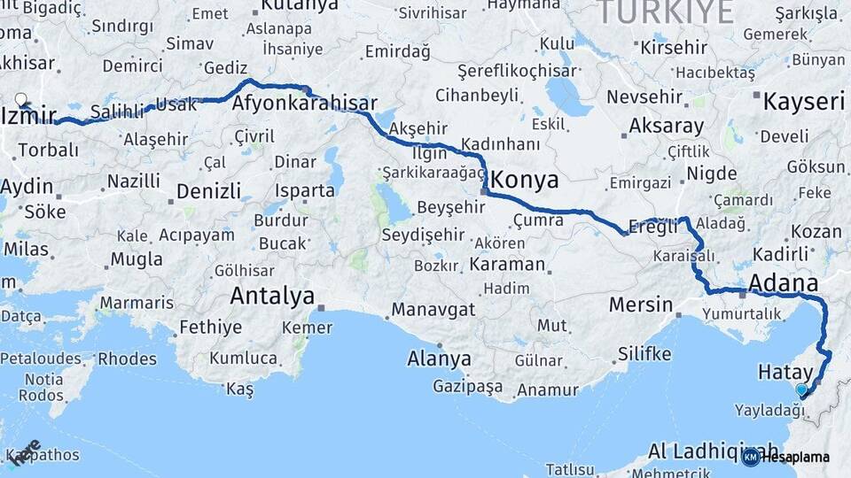Hatay Samandağ Manisa Arası Kaç Km - Yol Haritası