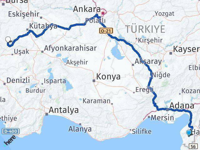 Hatay Şaphane Kütahya Arası Kaç Km - Yol Haritası