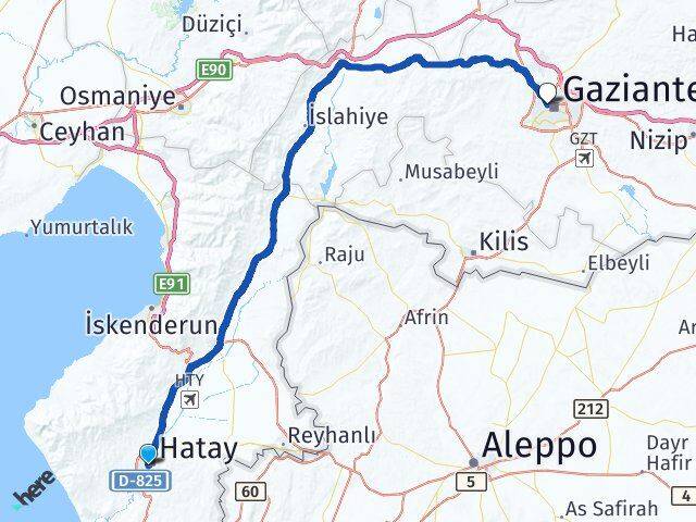 Hatay Şehitkamil Gaziantep Arası Kaç Km - Yol Haritası