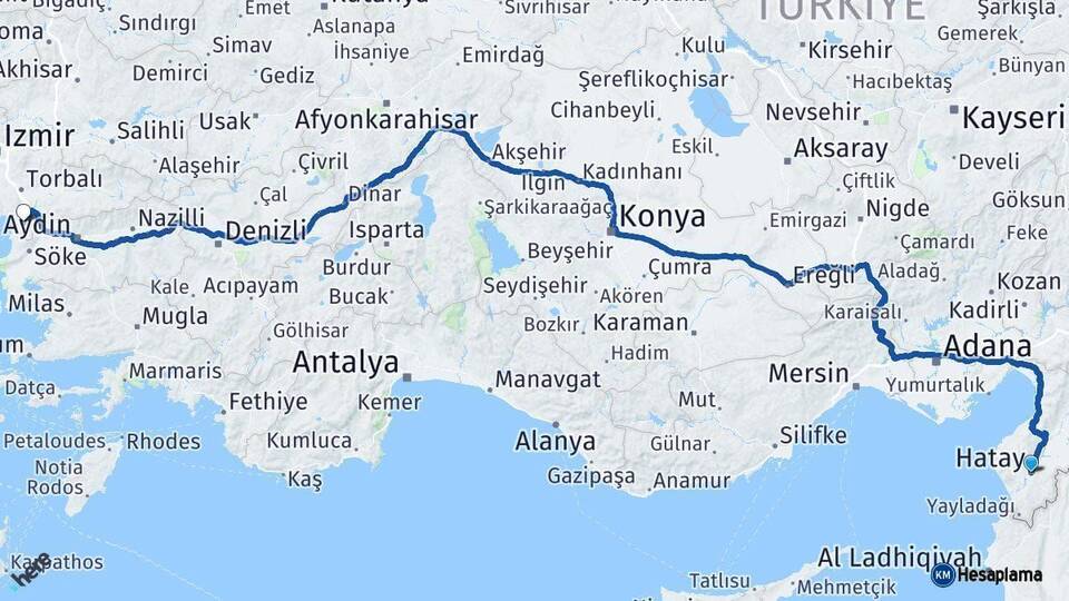 Hatay Selçuk İzmir Arası Kaç Km - Yol Haritası