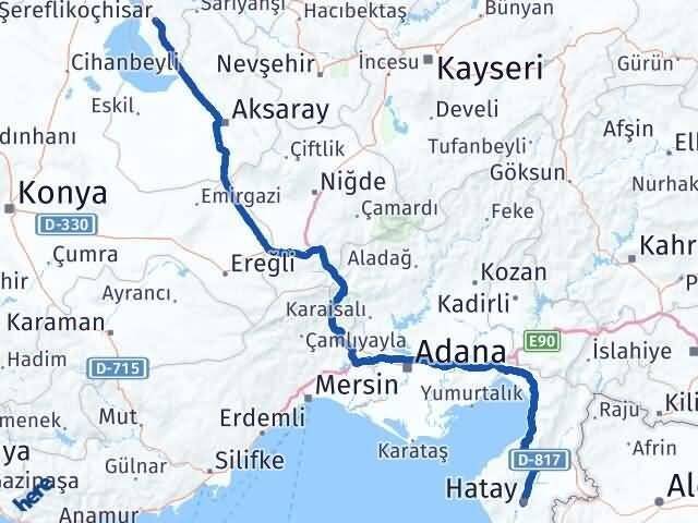 Hatay Şereflikoçhisar Ankara Arası Kaç Km - Yol Haritası