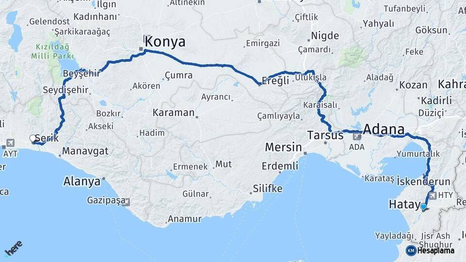 Hatay Serik Antalya Arası Kaç Km - Yol Haritası