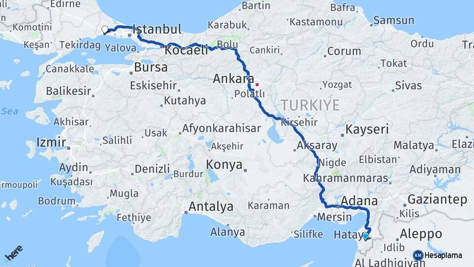 Hatay Silivri İstanbul Arası Kaç Km - Yol Haritası
