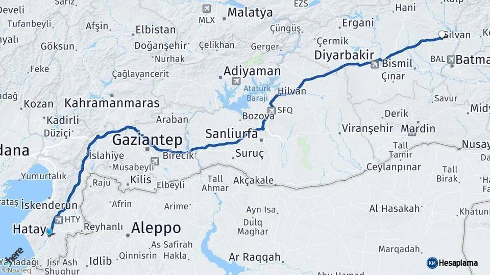 Hatay Silvan Diyarbakır Arası Kaç Km - Yol Haritası