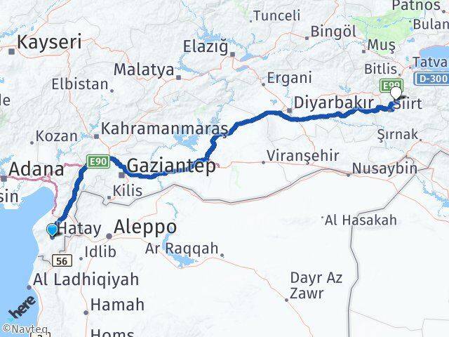 Hatay Şirvan Siirt Arası Kaç Km - Yol Haritası