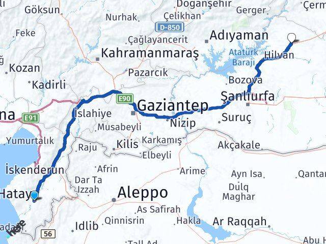 Hatay Siverek Şanlıurfa Arası Kaç Km - Yol Haritası