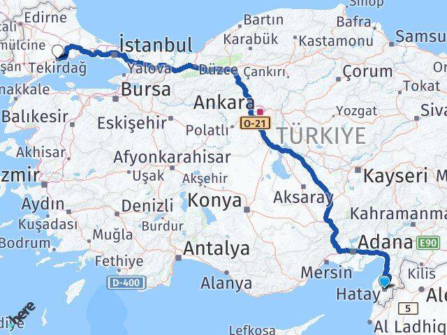 Hatay Süleymanpaşa Tekirdağ Arası Kaç Km - Yol Haritası