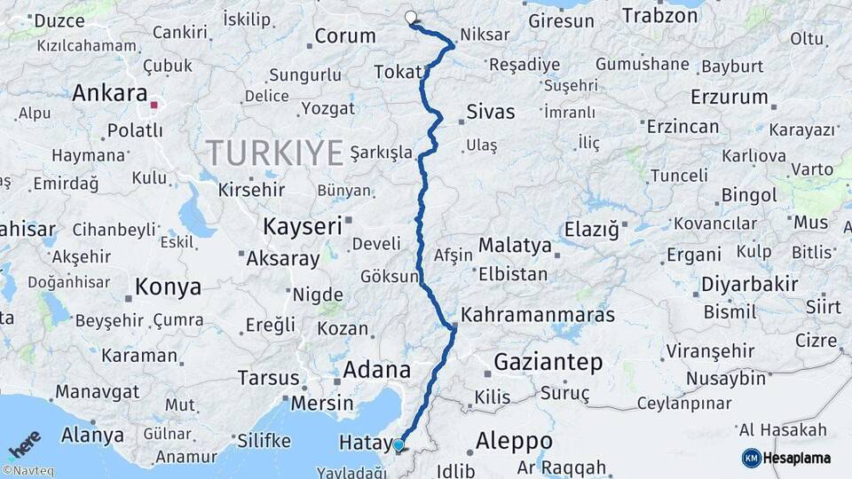 Hatay Taşova Amasya Arası Kaç Km - Yol Haritası