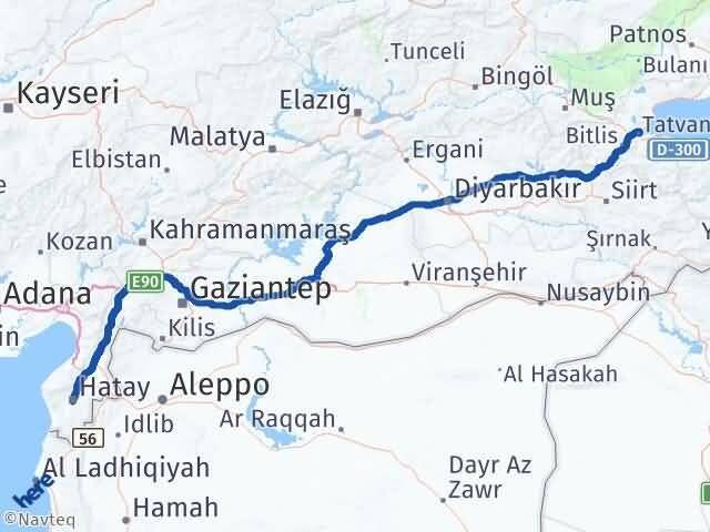 Hatay Tatvan Bitlis Arası Kaç Km - Yol Haritası