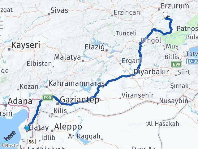 Hatay Tekman Erzurum Arası Kaç Km - Yol Haritası