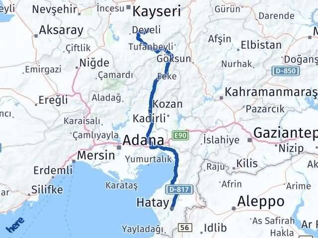 Hatay Tomarza Kayseri Arası Kaç Km - Yol Haritası