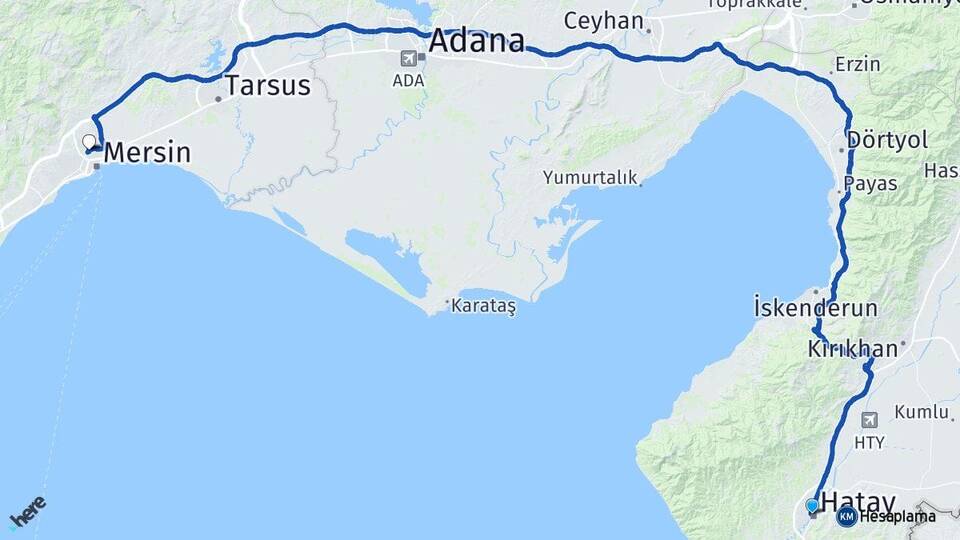 Hatay Toroslar Mersin Arası Kaç Km - Yol Haritası