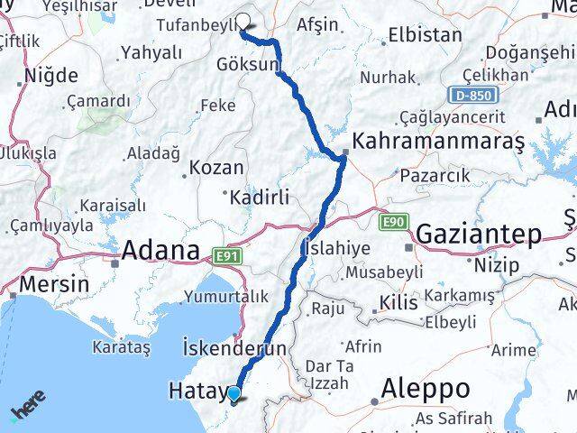 Hatay Tufanbeyli Adana Arası Kaç Km - Yol Haritası