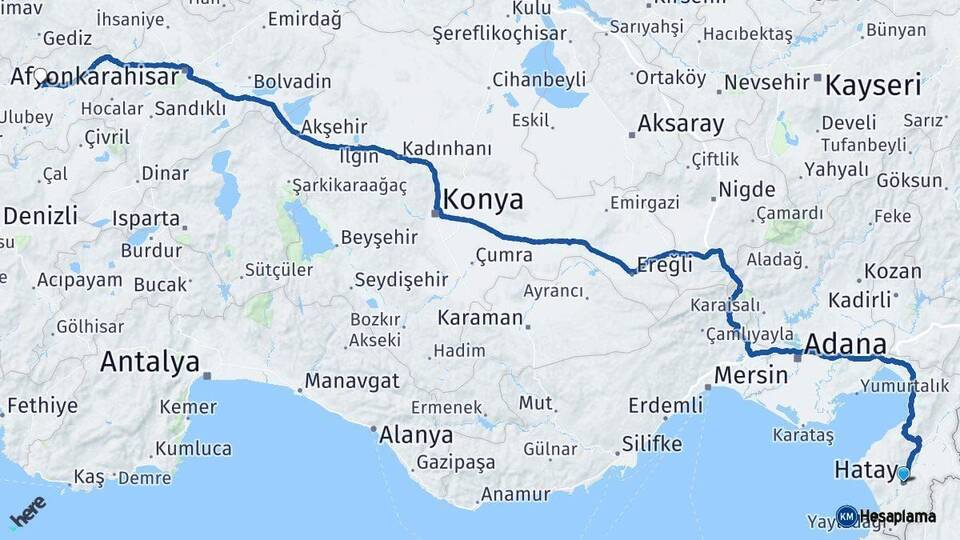 Hatay Uşak Arası Kaç Km - Yol Haritası