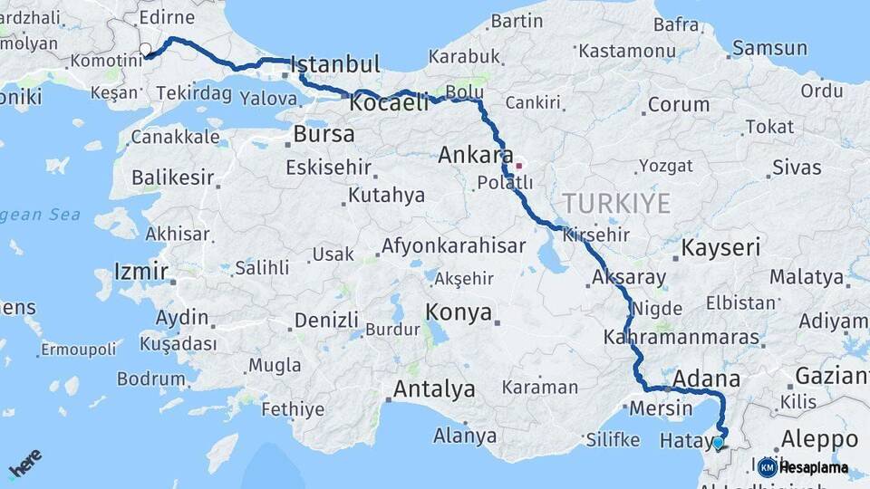 Hatay Uzunköprü Edirne Arası Kaç Km - Yol Haritası