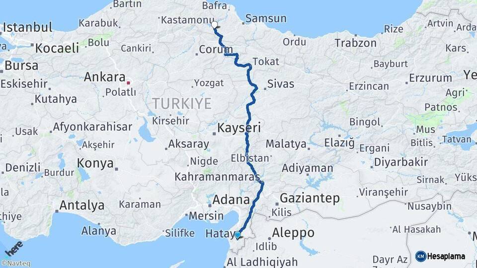 Hatay Vezirköprü Samsun Arası Kaç Km - Yol Haritası