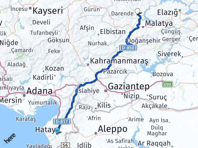 Hatay Yazıhan Malatya Arası Kaç Km - Yol Haritası
