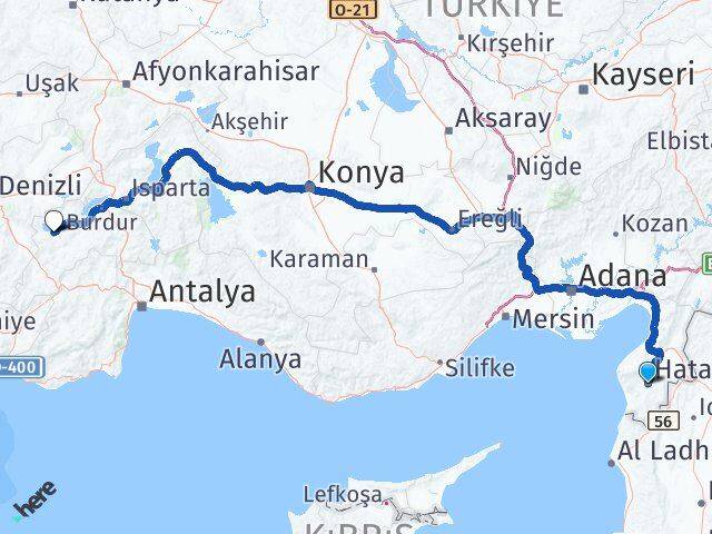 Hatay Yeşilova Burdur Arası Kaç Km - Yol Haritası