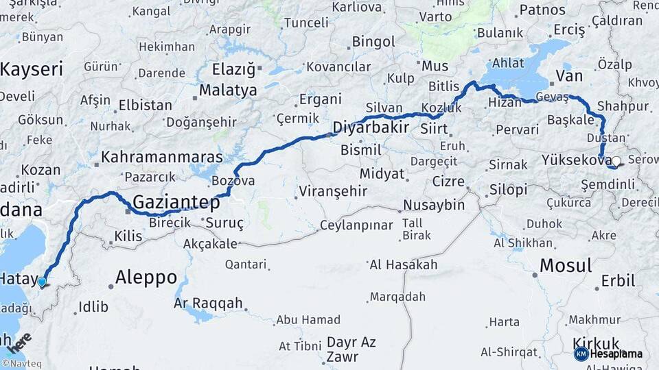 Hatay Yüksekova Hakkari Arası Kaç Km - Yol Haritası