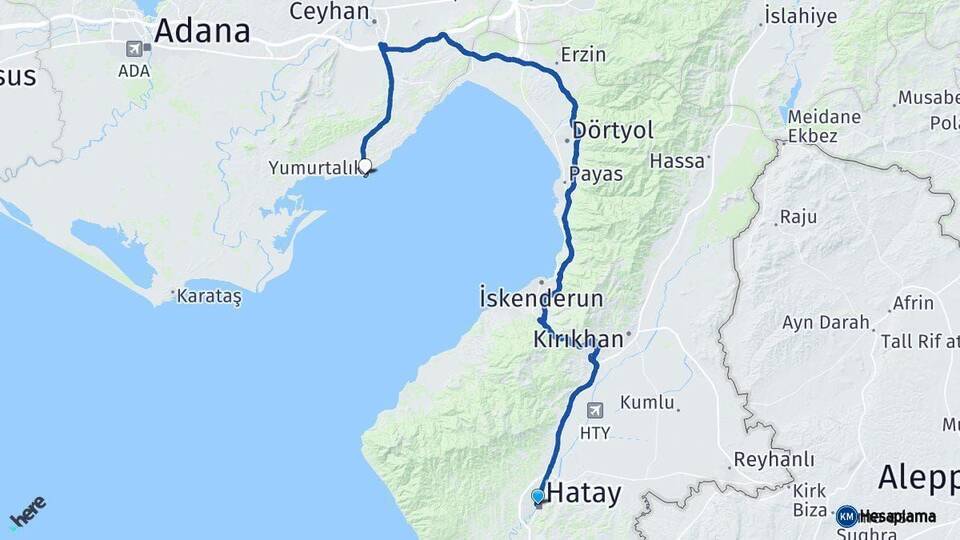 Hatay Yumurtalık Adana Arası Kaç Km - Yol Haritası