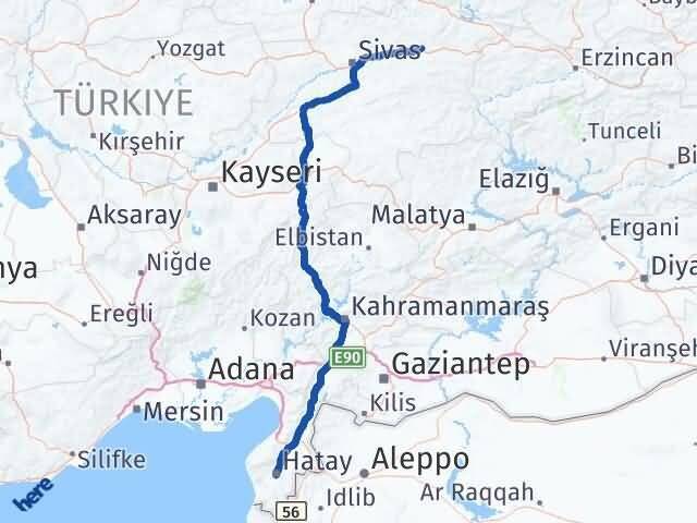 Hatay Zara Sivas Arası Kaç Km - Yol Haritası