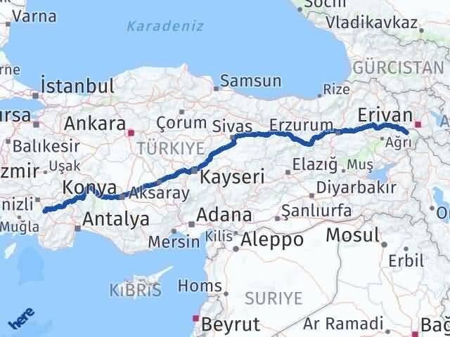 Iğdır Acıpayam Denizli Arası Kaç Km - Yol Haritası