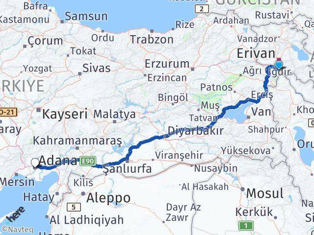 Iğdır Aralık Adana Arası Kaç Km - Yol Haritası
