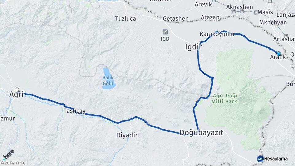 Iğdır Aralık Ağrı Arası Kaç Km - Yol Haritası
