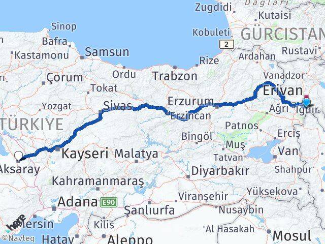 Iğdır Aralık Aksaray Arası Kaç Km - Yol Haritası