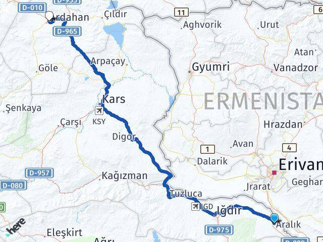 Iğdır Aralık Ardahan Arası Kaç Km - Yol Haritası