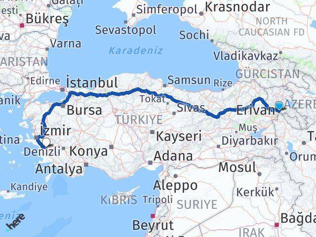 Iğdır Aralık Aydın Arası Kaç Km - Yol Haritası