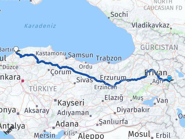 Iğdır Aralık Bartın Arası Kaç Km - Yol Haritası