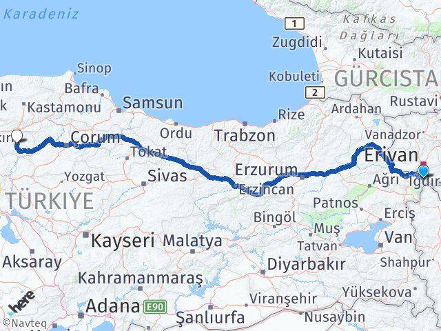 Iğdır Aralık Çankırı Arası Kaç Km - Yol Haritası