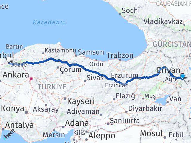 Iğdır Aralık Düzce Arası Kaç Km - Yol Haritası