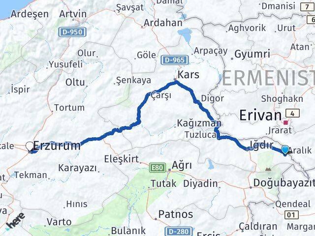 Iğdır Aralık Erzurum Arası Kaç Km - Yol Haritası