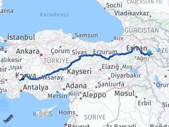 Iğdır Aralık Isparta Arası Kaç Km - Yol Haritası