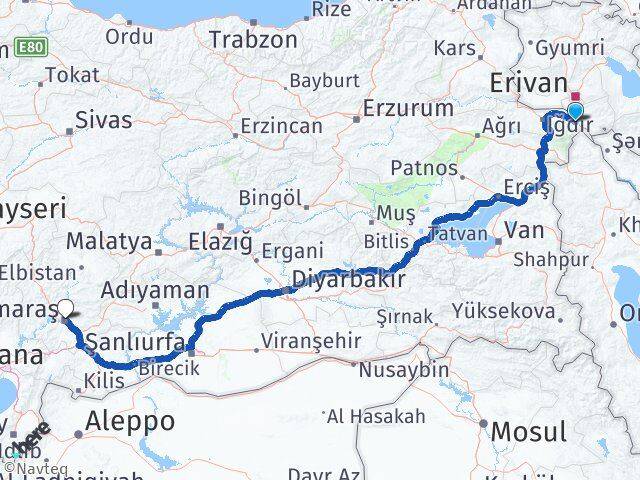 Iğdır Aralık Kahramanmaraş Arası Kaç Km - Yol Haritası