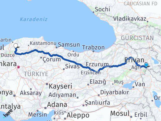 Iğdır Aralık Karabük Arası Kaç Km - Yol Haritası