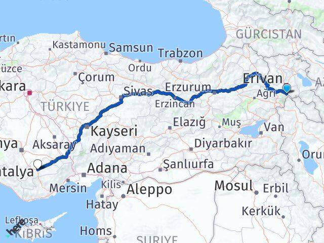Iğdır Aralık Karaman Arası Kaç Km - Yol Haritası