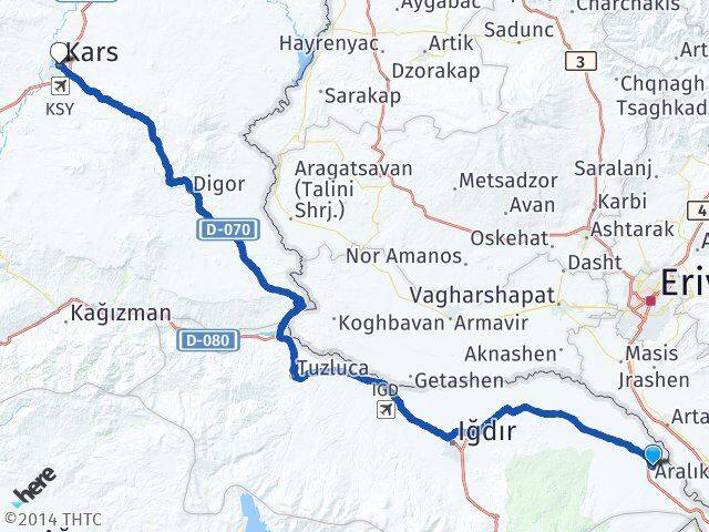 Iğdır Aralık Kars Arası Kaç Km - Yol Haritası