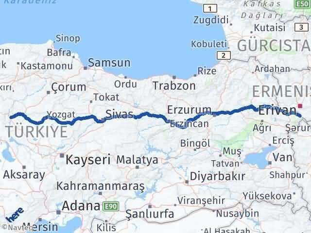 Iğdır Aralık Kırıkkale Arası Kaç Km - Yol Haritası